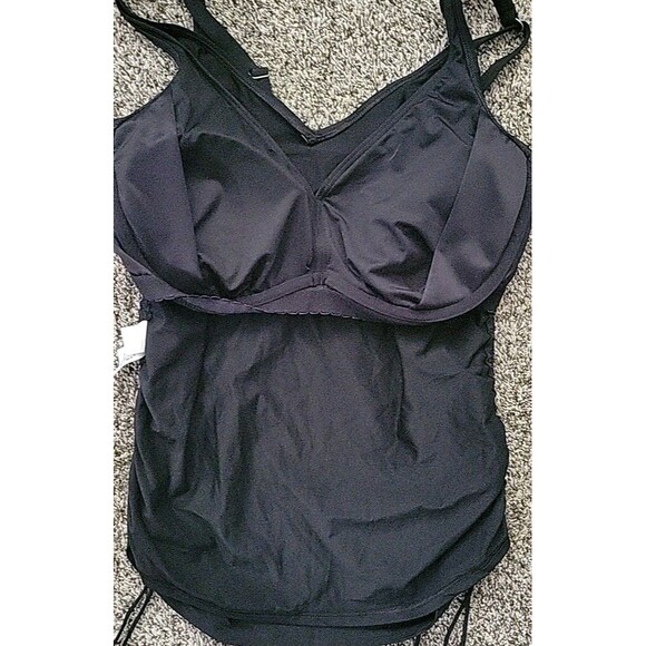 Lands End Women's 14 DD V-Neck Swim Top BLACK Solid Adjustable Padded Bra S305 - Picture 5 of 7